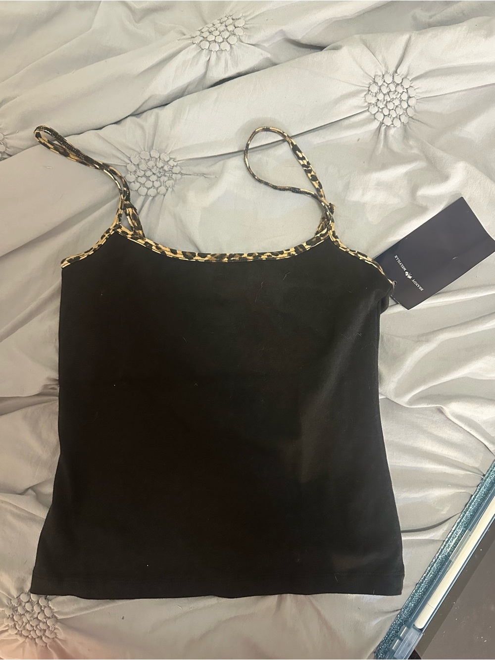 Brandy Melville Black Cami with Leopard-Print Trim